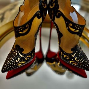 Pre-owned Christian Louboutin Black Mandolin 120 Mesh Bootie